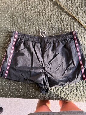 TNA Black Athletic Shorts with Red & White Side Stripes